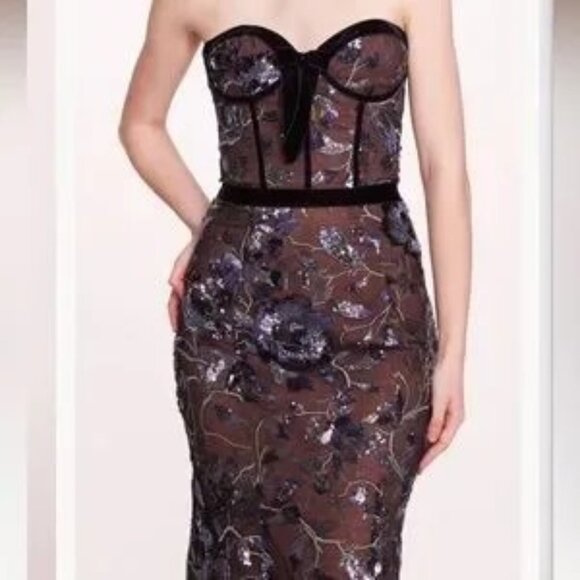 MARCHESA NOTTE***Elegant Black and Blue Strapless Midi Dress**US 4 $795 NWT - Picture 1 of 6